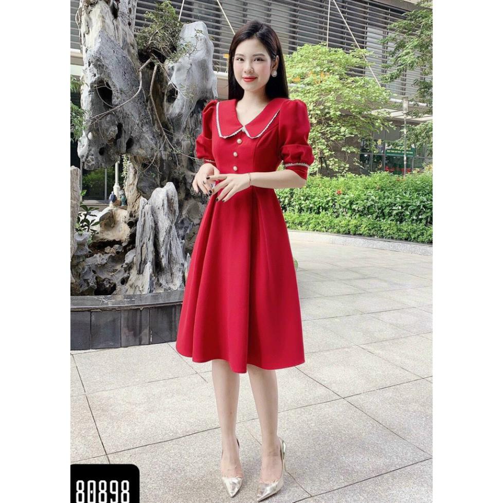 < size M, L, XL > Đầm nữ dáng xòe thiết kế cổ sen phối ren. Chất thun umi mềm, mịn, co giãn tốt, không nhăn. | BigBuy360 - bigbuy360.vn