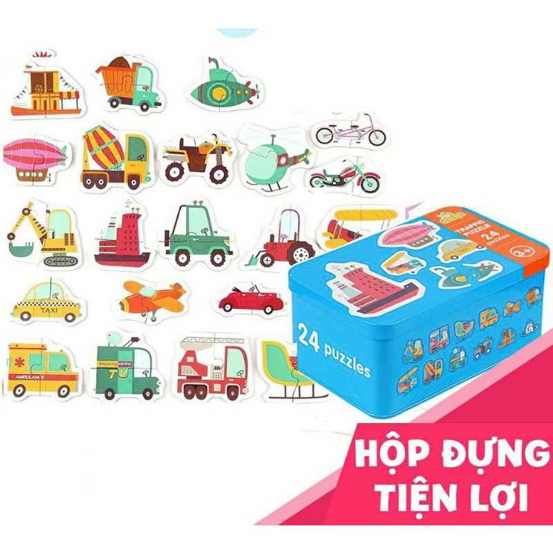 Xếp hình 2 mảnh đủ chủ đề cho bé mới bắt đầu (tặng kèm hộp thiếc)