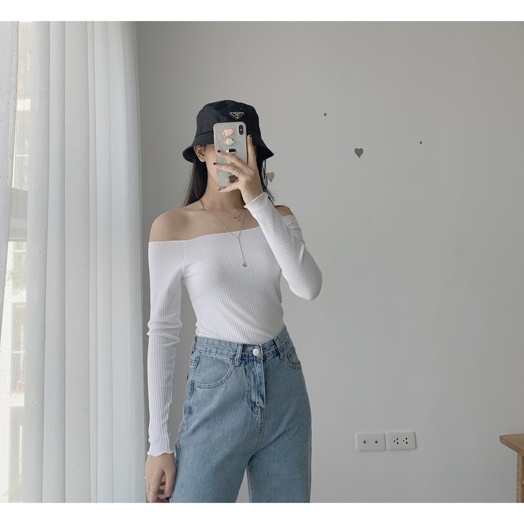 Áo trễ vai thun gân dài tay TKP70 1994closet | BigBuy360 - bigbuy360.vn