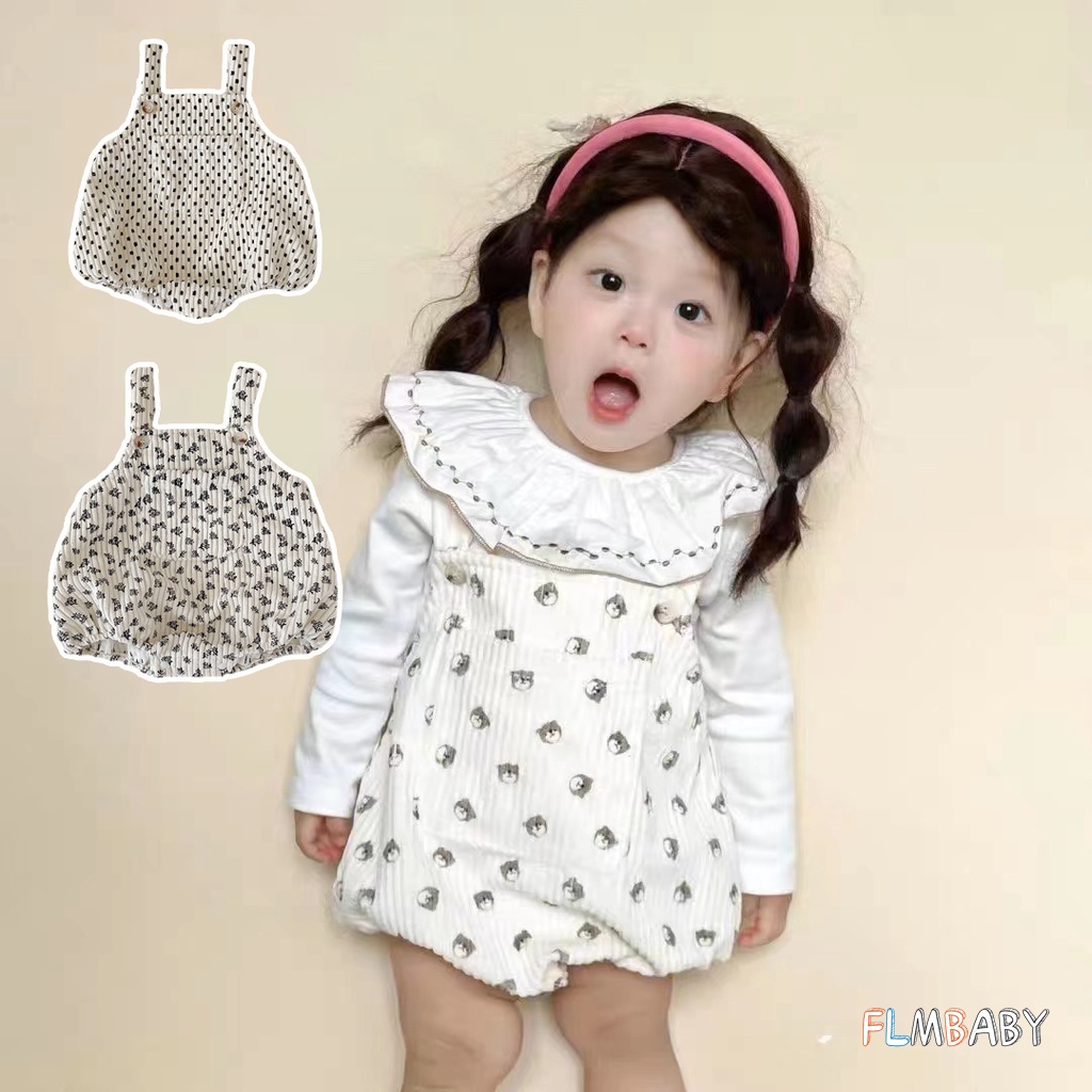 Áo Liền Quần Không Tay In Hình Gấu Dễ Thương Thời Trang Xuân Thu Cho Bé Gái 0-2 Tuổi