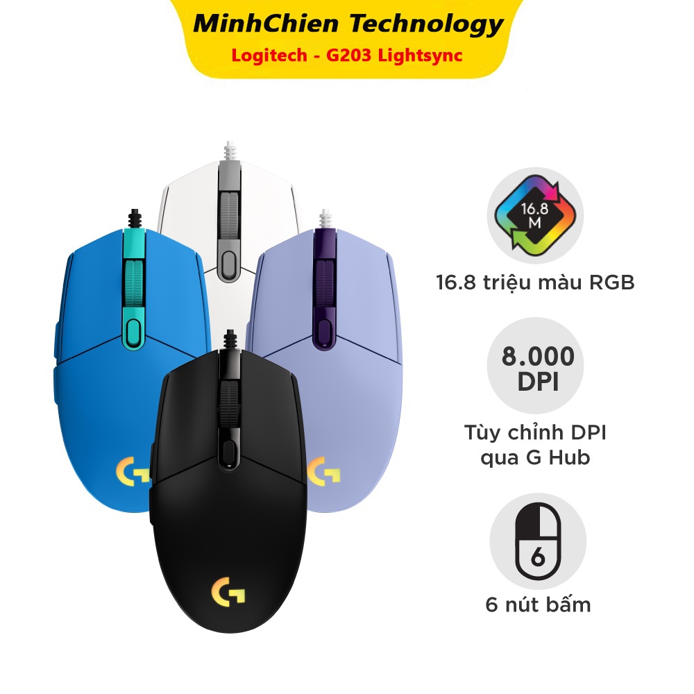 Chuột Gaming có dây Logitech G203 Lightsync - Tùy chỉnh RGB, 6 nút lập trình