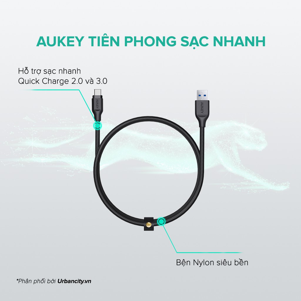 Cáp Sạc Type-C Aukey CB-AC1 Siêu Bền Dài 1.2 Mét Chống Rối Toàn Diện - Hàng Chính Hãng Bảo hành 24T