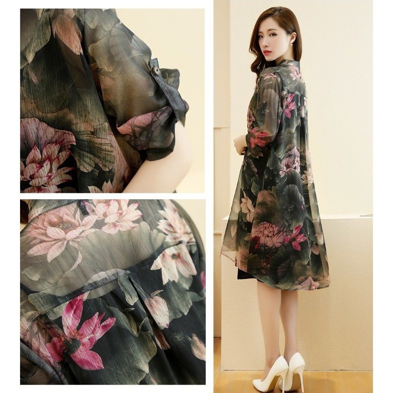 Aó khoác dài - áo CARDIGAN - áo kiểu nữ mùa hè 2019 chất voan dài tay họa tiết hoa SP.01527 | BigBuy360 - bigbuy360.vn