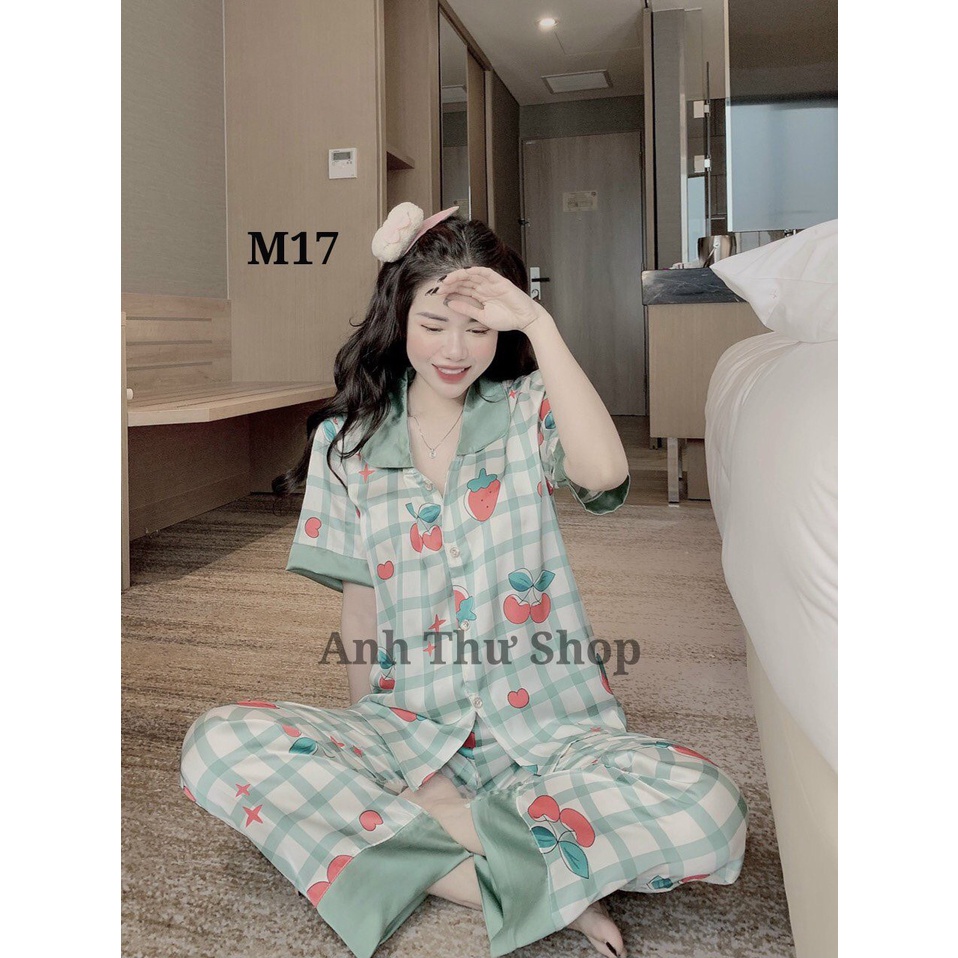 Đồ bộ nữ pijama mặc nhà tiểu thư lụa ngủ tay ngắn quần dài chất liệu thái