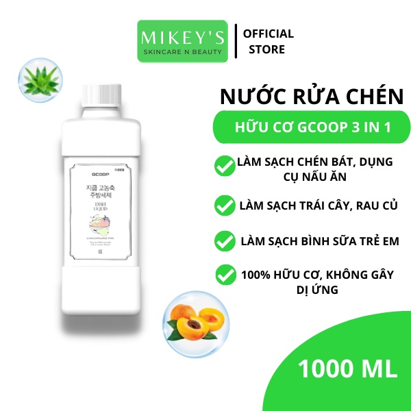 Nước rửa chén bát hữu cơ, nước rửa rau củ quả GCOOP, nước rửa bình sữa cho bé Hàn Quốc (1000 ml)