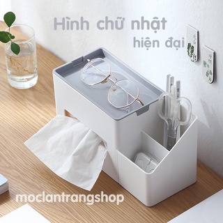 Ống cắm bút viết để bàn kèm hộp đựng giấy ăn rút, khay kệ để mỹ phẩm đa năng nhiều ngăn tiện lợi để đồ bàn làm việc