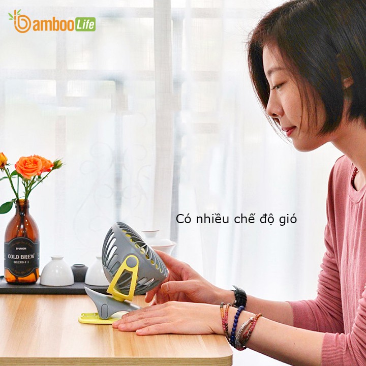 Quạt mini tích điện Bamboo Life BL022 pin siêu bền thời gian lên đến 20h, cầm tay, để bàn, kẹp xe đẩy cho bé | BigBuy360 - bigbuy360.vn