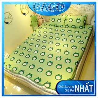 Ga gối poly, bộ ga gối drap giường, set 1 ga giường + 2 vỏ gối ếch xanh Gago