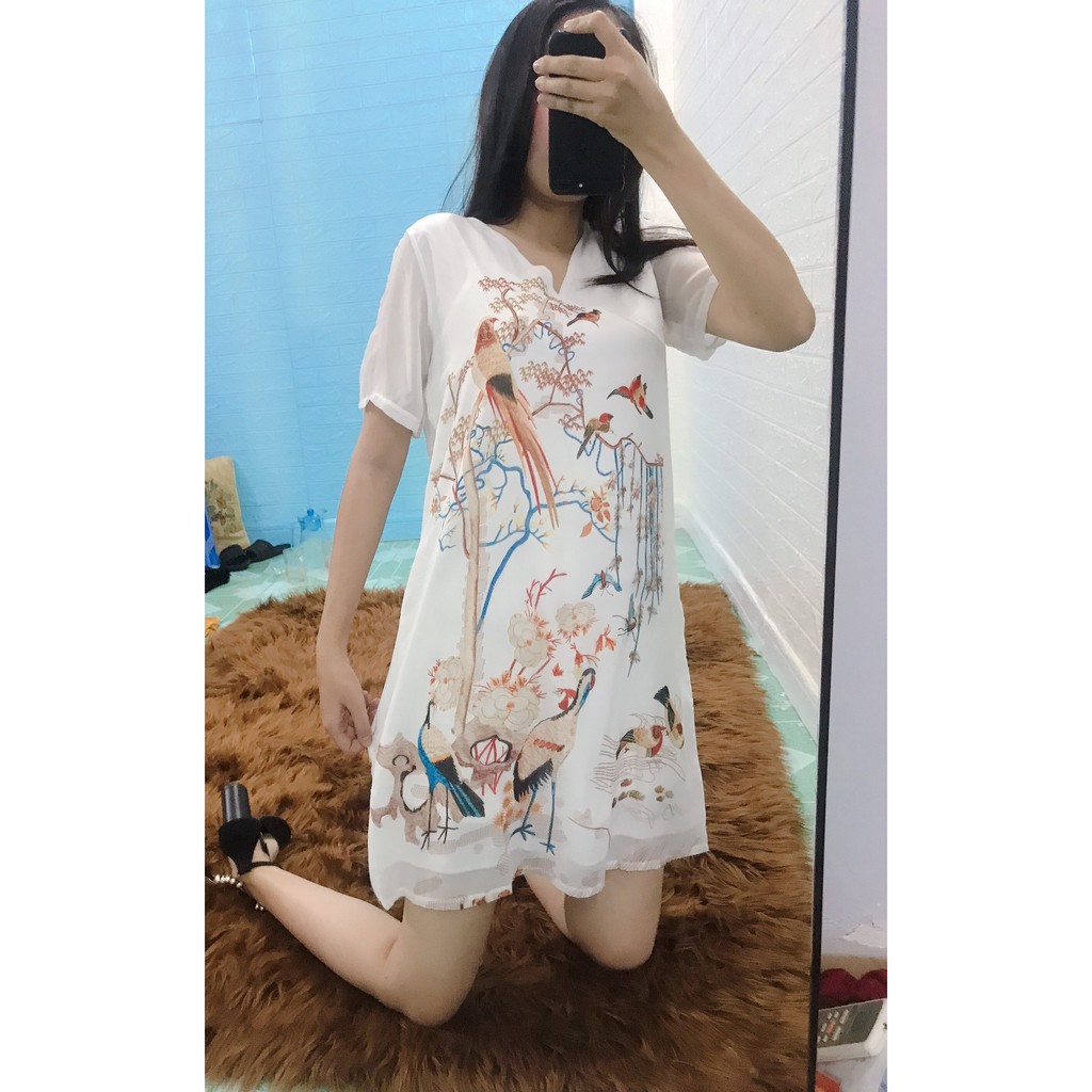 💥💥💥Đầm Sơ Mi 2 Lớp In Họa Tiết Chim Cò | BigBuy360 - bigbuy360.vn