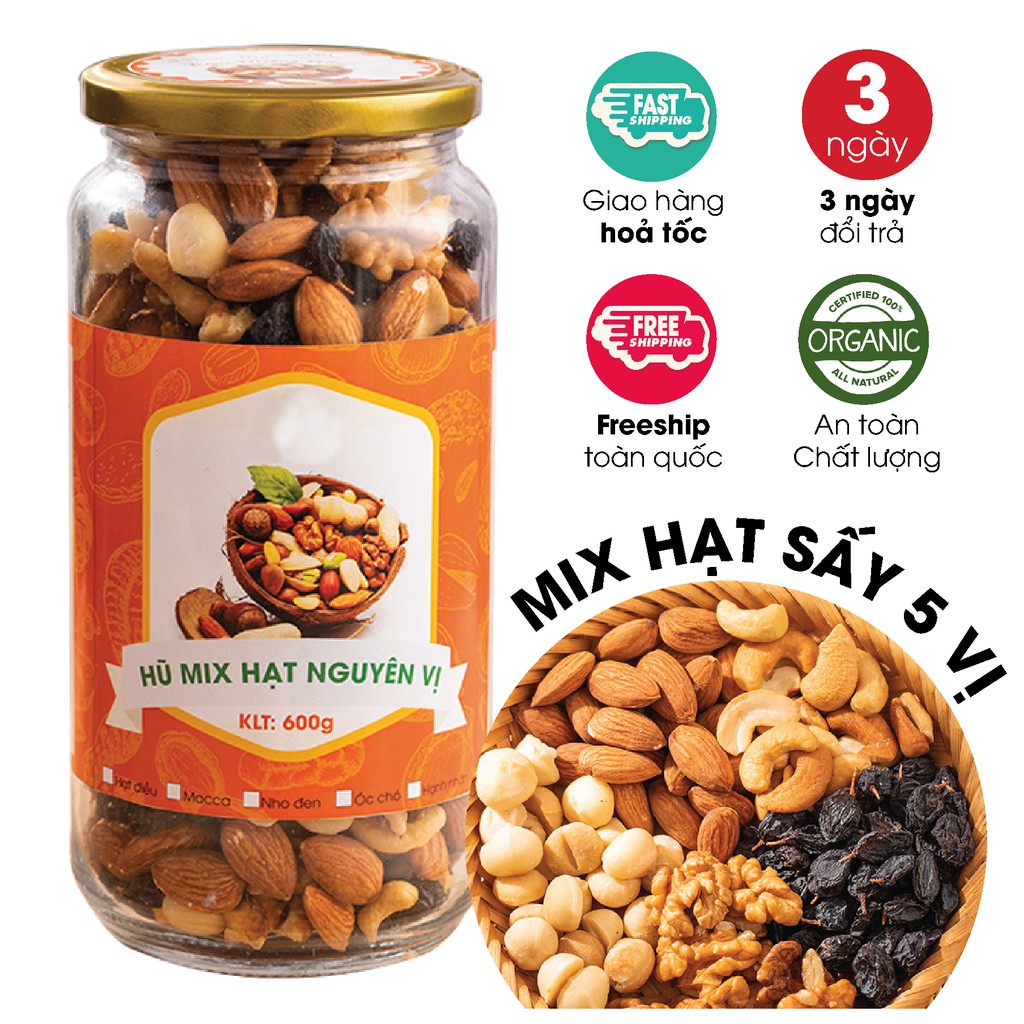 MIX HẠT DINH DƯỠNG 6 LOẠI SẤY NGUYÊN VỊ ăn vặt healthy cho người ăn kiêng ăn chay & mẹ bầu bổ sung dưỡng chất mỗi ngày