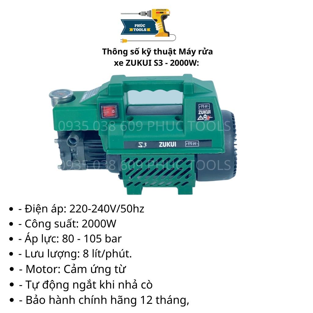 Máy rửa xe mini ZUKUI S3 2000W dây 15m