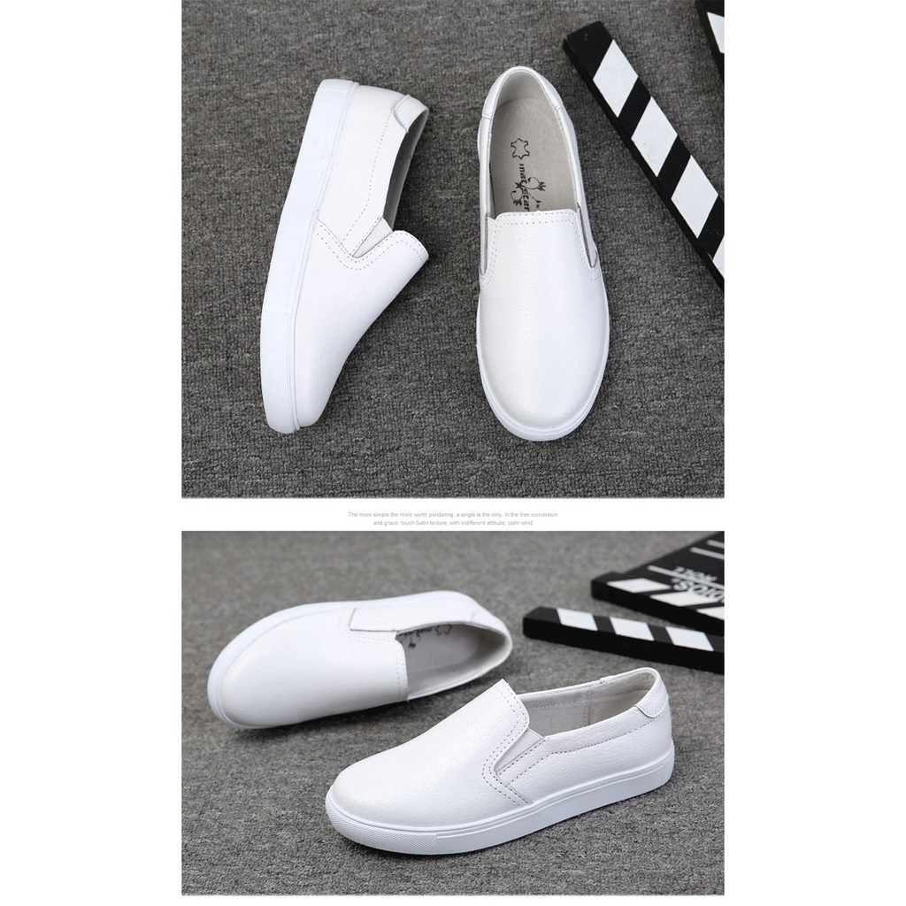 【Hàng hiện có】Giày da thời trang đơn giản kinh doanh giày y tá thoải mái Đôi giày trắng nhỏ Giày da trắng Giày da đen Giày da bệt