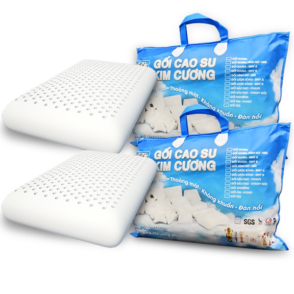 Combo 2 Gối Cao Su Oval Kim Cương 45x65x12cm - Gối Cao Su Tự Nhiên - Gối Cao Su Thiên Nhiên