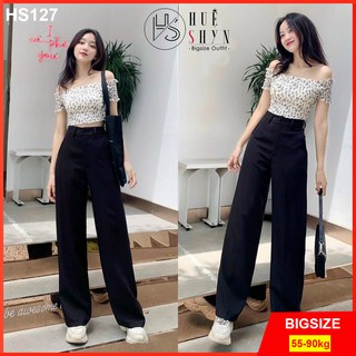 Quần ống suông bigsize 45-90kg lưng cao nữ khóa kéo nút HS127 - Dáng quần tây vải ống rộng bigsize - Size M L XL XXL