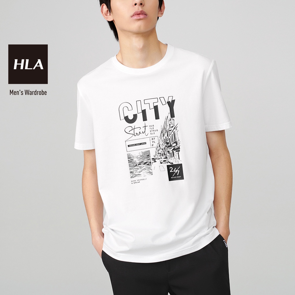 HLA - Áo Thun Nam Ngắn Tay City Street Print Short Sleeve T-shirt