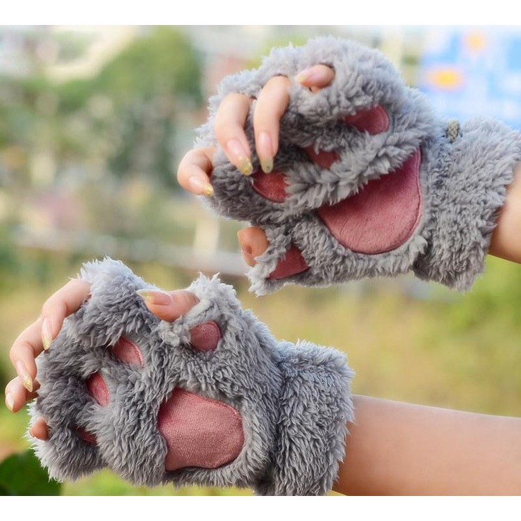 Găng tay len lông hở ngón hình thú dễ thương