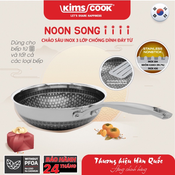 Chảo sâu Noon Song inox 3 lớp đáy từ chống dính 2 mặt Kims Cook