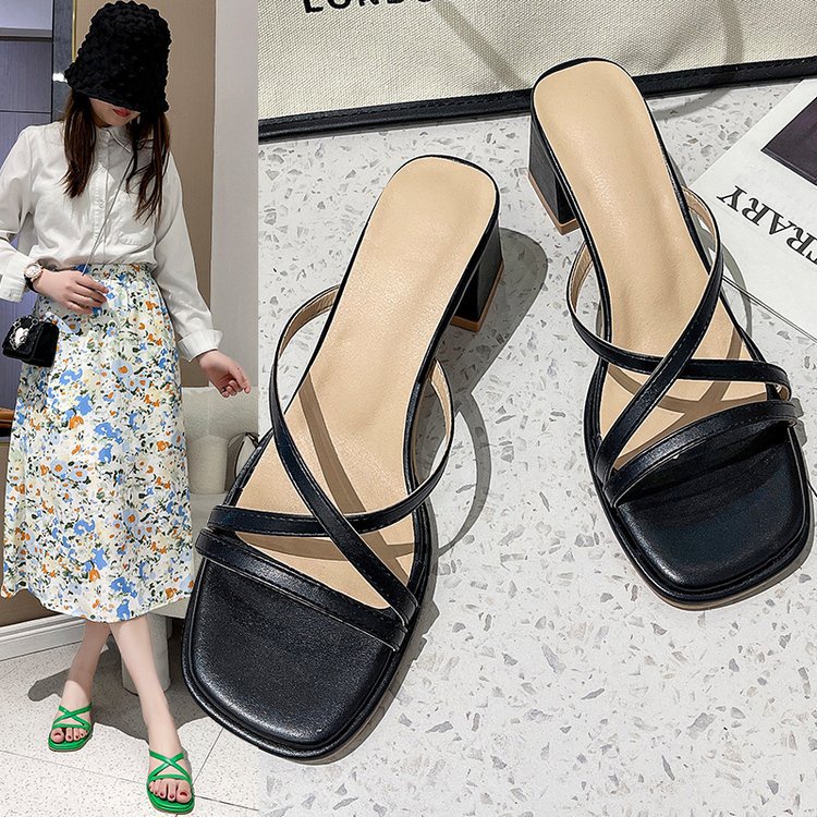 Dép Sandal Kẹp Ngón Mũi Vuông Đế Dày Thời Trang Pháp Mùa Hè 2022 Dành Cho Nữ