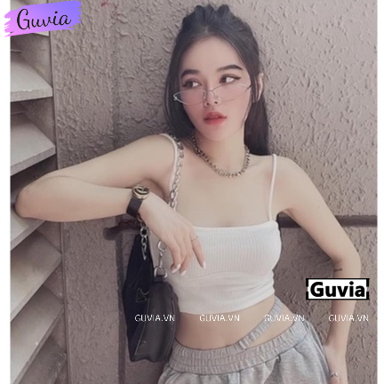 Áo Croptop 2 DÂY KIỂU VÂN NGỰC Nữ Có Mút Ngực, Áo Kiểu Chất Thun Gân Nhiều Màu GUVIA CR101