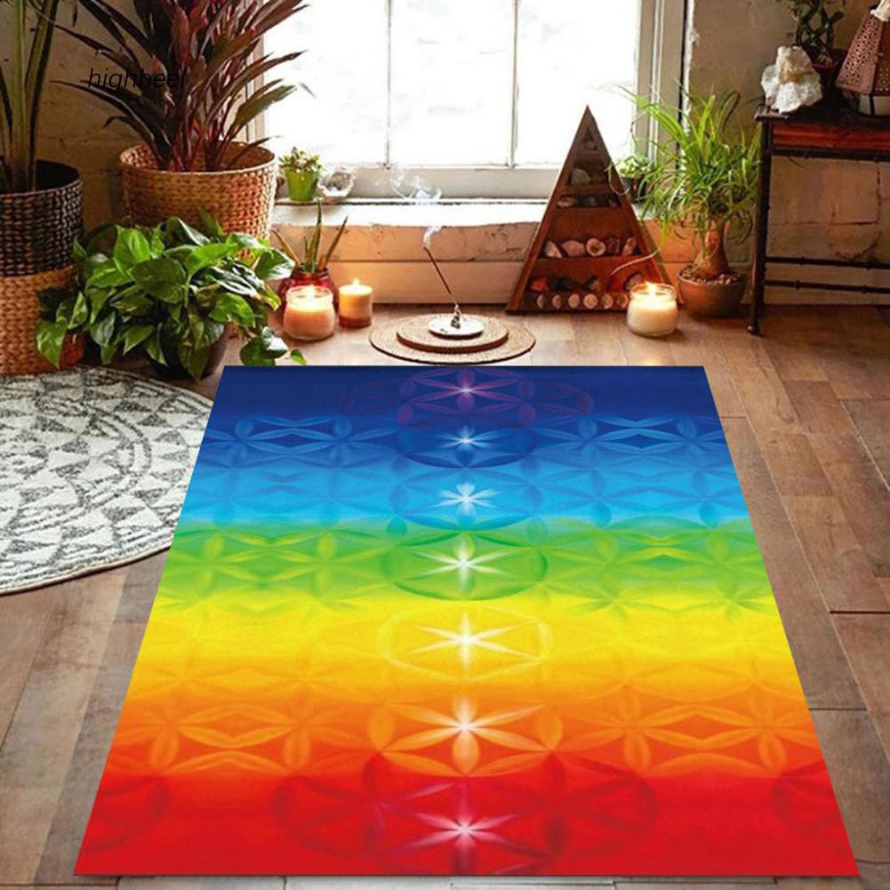 Thảm yoga chất liệu polyester kích thước 150x75cm họa tiết 7 sắc cầu vồng luân xa Mandala Bohemia kiêm khăn tắm biển