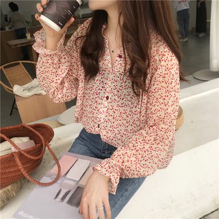 XJ-Áo Sơ Mi Nữ Tay Dài In Hoa Thời Trang Thanh Lịch