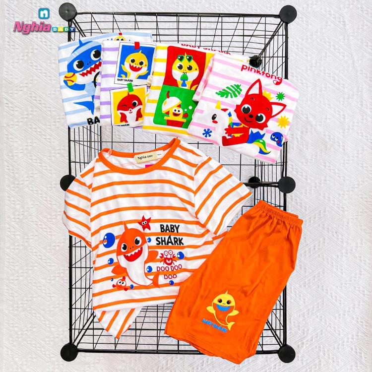 Bộ ngắn tay thun thời trang trẻ em, đồ bộ NGHĨA BABY hình mặt gấu tay ngắn dành cho bé trai bé gái 15-21kg