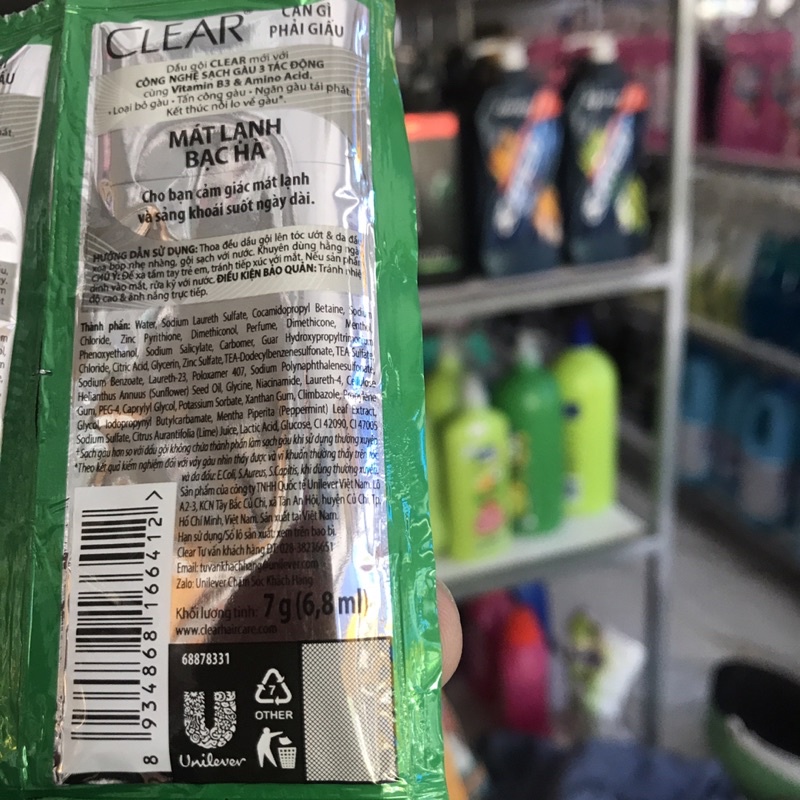 Dầu gội sạch gàu Clear mát lạnh bạc hà 7g x 10 gói