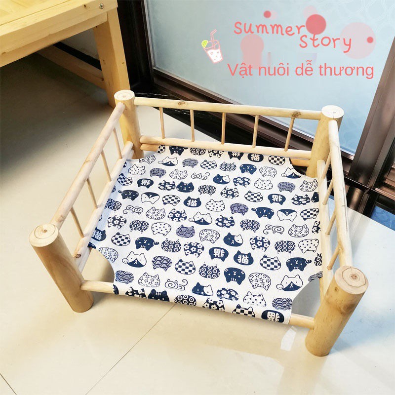 Giường gỗ đặc nguyên bản cho thú cưng mùa hè ngủ trại chó mèo sofa có thể tháo rời và giặt được võng bốn