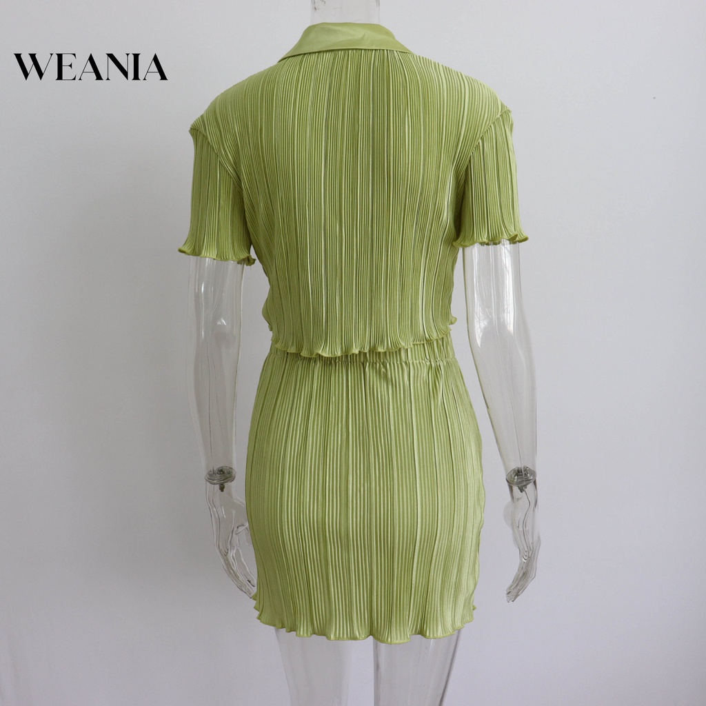 Bộ Áo Sơ Mi Ngắn Tay Xếp Ly Dáng Rộng + Chân Váy Xẻ Tà Xinh Xắn Dành Cho Nữ