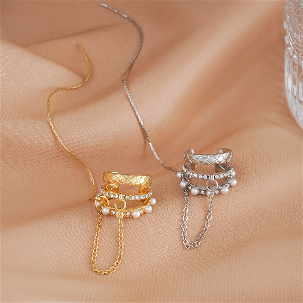 Bông tai dạng kẹp dáng dài nhiều lớp đính đá zircon lấp lánh phối tua rua cho nữ