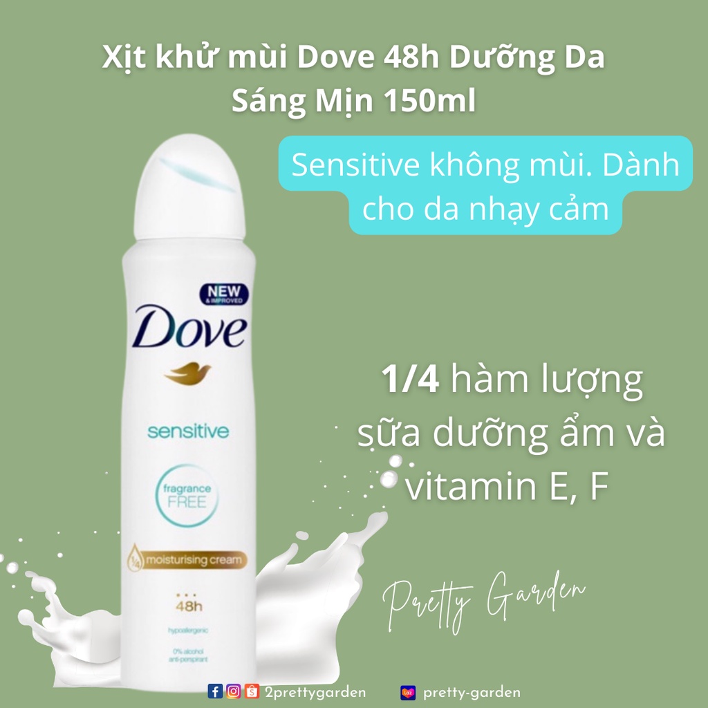 Xịt khử mùi Dove 48h Dưỡng Da Sáng Mịn 150ml UK