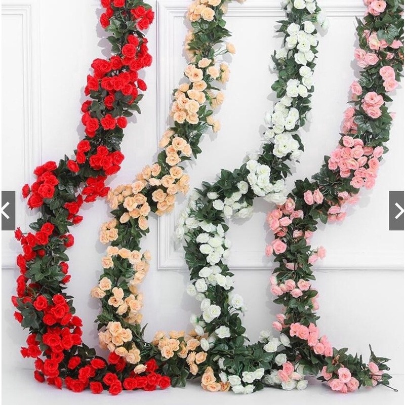 Dây Hoa Hồng Giả 69 Bông 1.8M Trang Trí Giáng Sinh / Tiệc Cưới / Sinh Nhật DIY