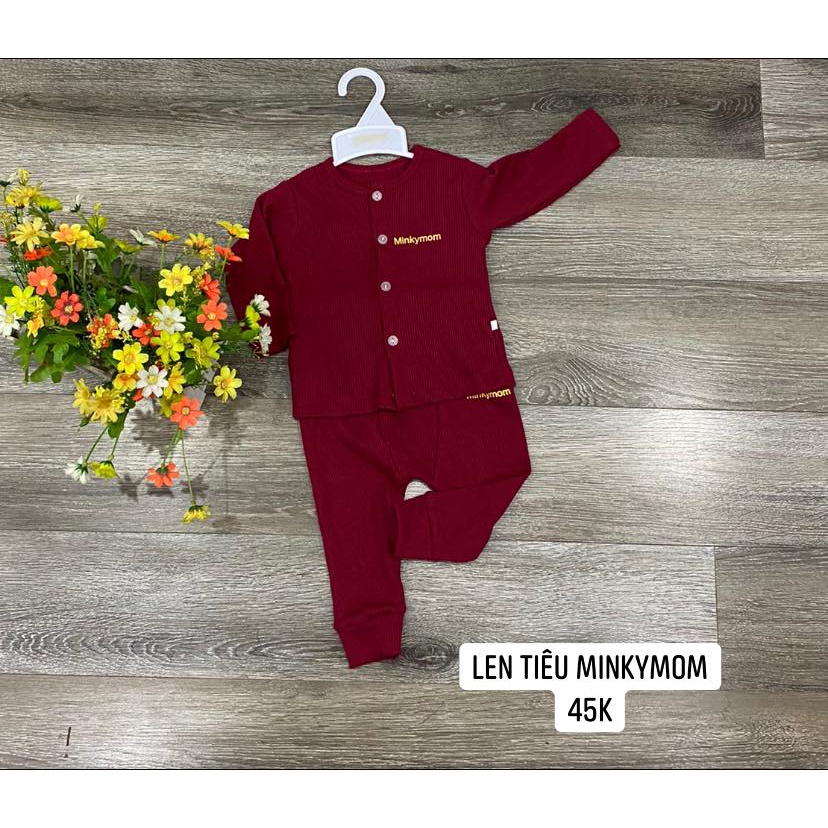 Bộ len tiêu Minky Mom cúc giữa, bộ dài tay minky mom cho bé trai, bé gái