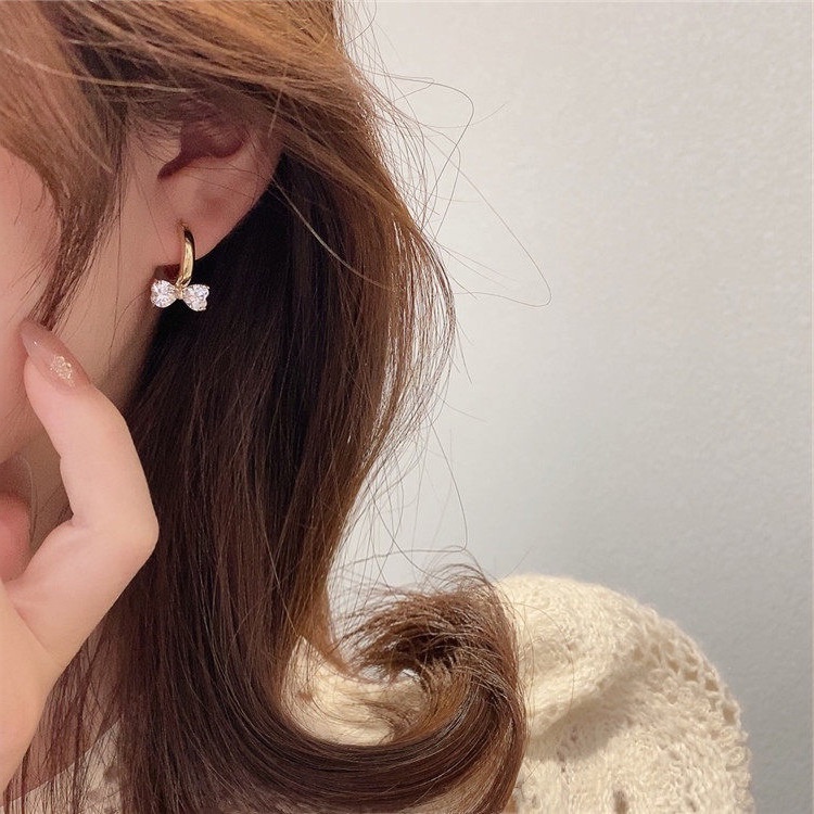 Khuyên Tai Kim Loại Hình Nơ Trái Tim Đính Đá Zircon Cao Cấp 2022 Cho Nữ