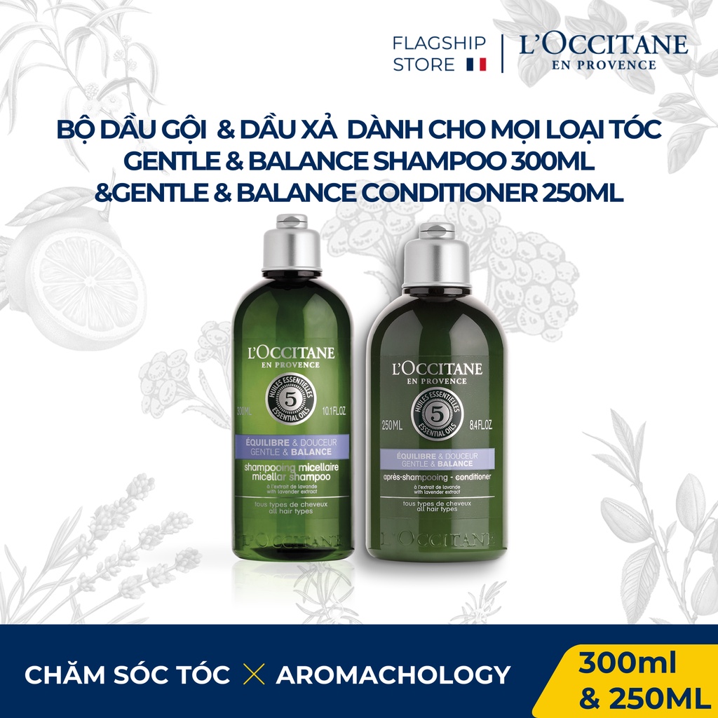 Combo Dầu Gội 300ml và Dầu Xả Gentle &amp; Balance Dành Cho Mọi Loại Tóc 250ml L'occitane