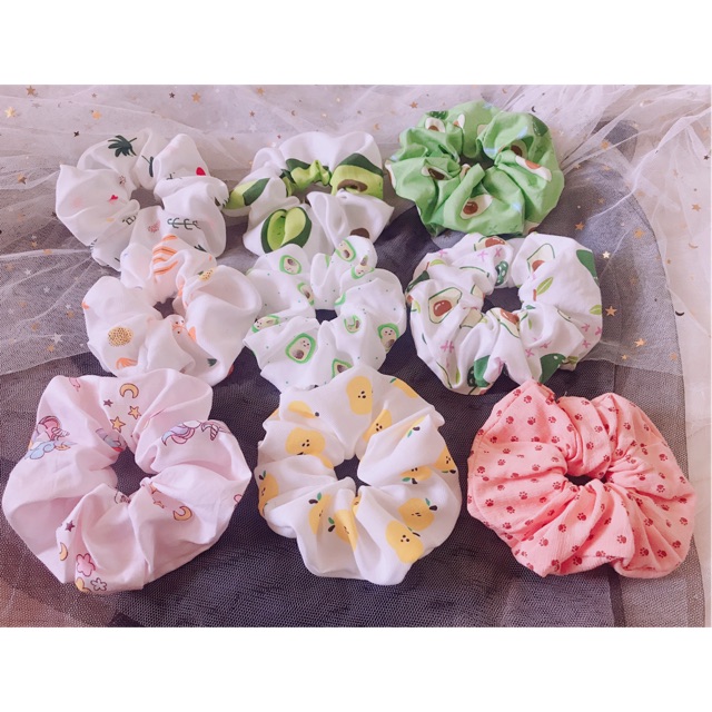 Dây buộc tóc scrunchies các mẫu mới quả bơ nhỏ, trái táo, chân chó, rong biển.