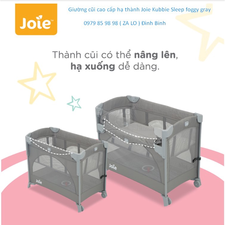 Giường cũi cao cấp hạ thành cho bé - Joie Kubbie Sleep foggy gray