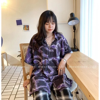 Áo sơ mi tia sét form to tay lỡ unisex - áo sơ mi loang tia chớp lightning - sp sẵn