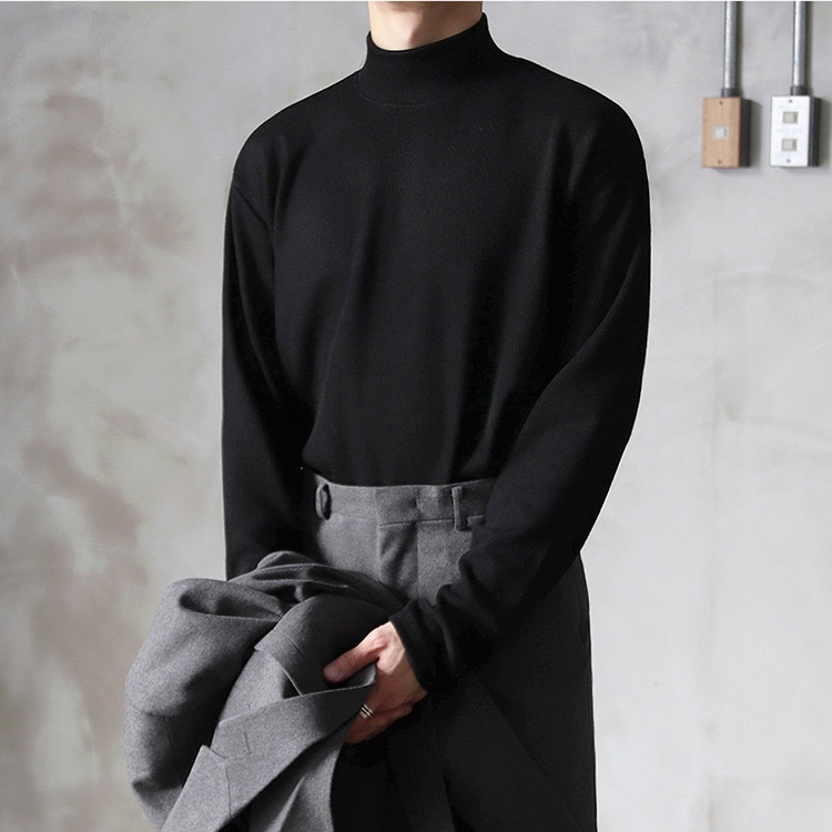 Áo Giữ Nhiệt Nam Áo Thun Tay Dài Có Cổ Cao Lót Nỉ Cotton Thu Đông Giữ Ấm
