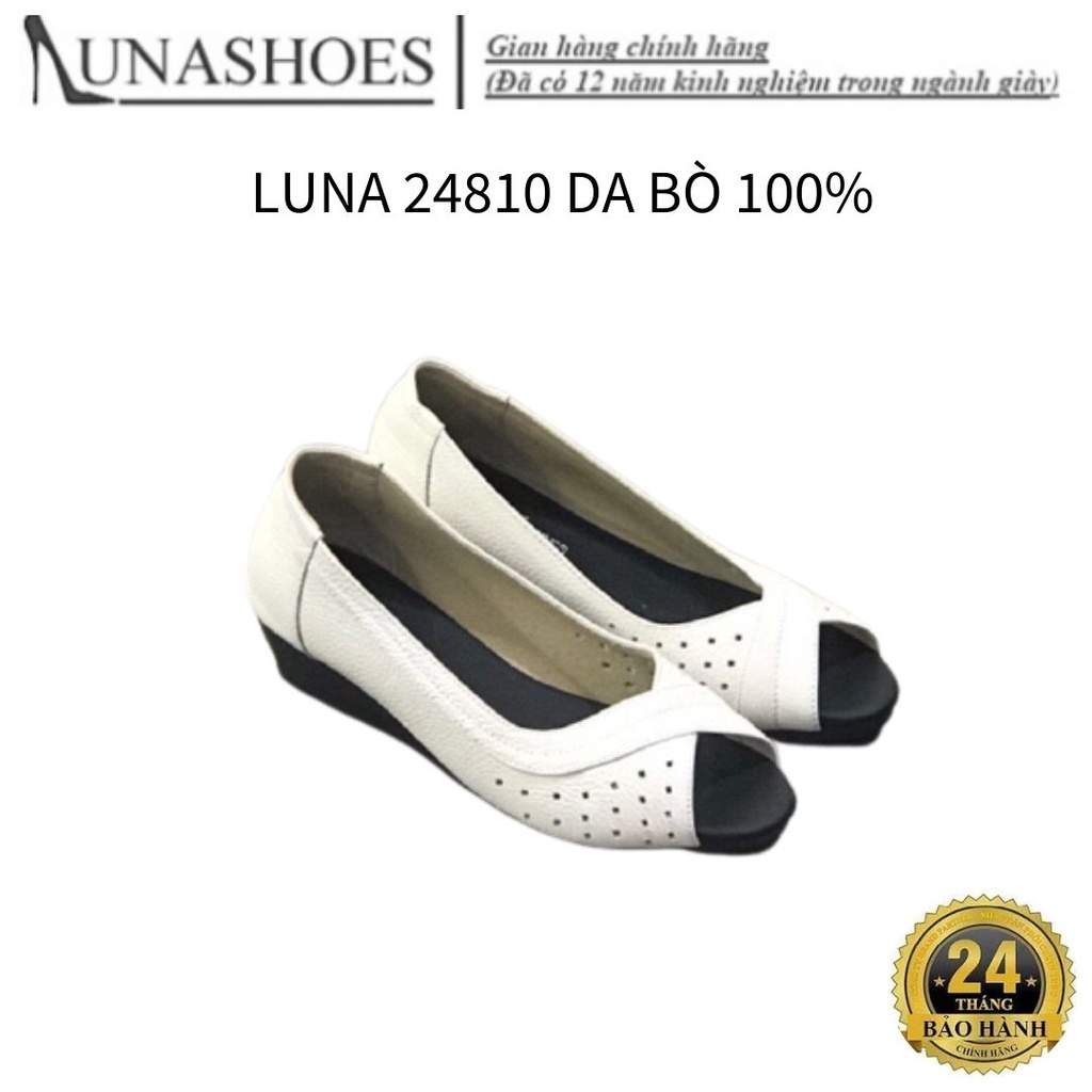 Giày đế xuồng nữ da bò 100% 3p Lunashoes (24810) hở mũi cao cấp dễ đi kiểu Hàn quốc nhiều màu giầy trung niên nữ cho mẹ