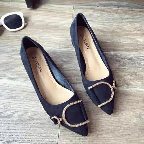 Giày nữ đế bệt mũi nhọn phối khoá mẫu mới hottrend-giày búp bê da lộn siêu mềm êm chân