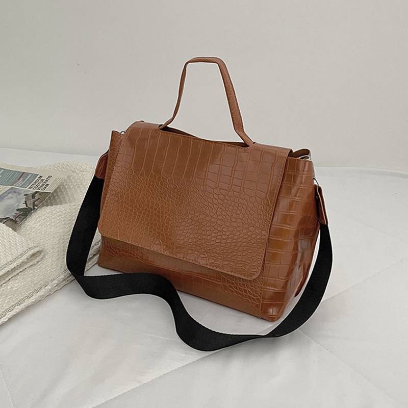 Túi đeo chéo vân da cá sấu sức chứa lớn phong cách retro sang trọng