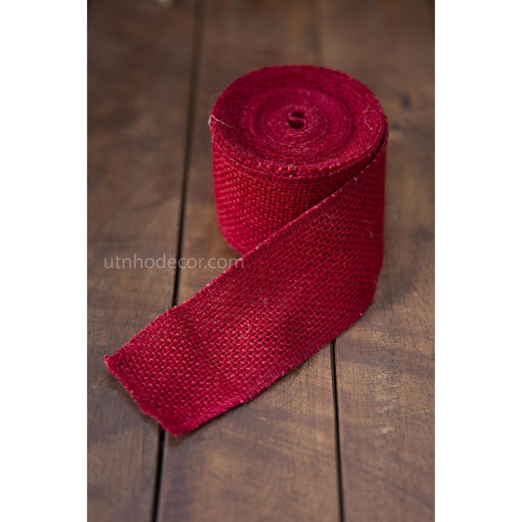 Ruy băng vải bố thô đỏ trơn chiều dài cuộn 5 mét