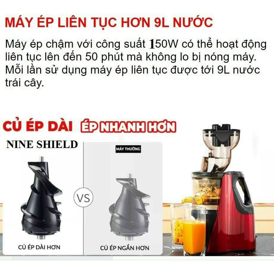 [Mã ELHA22 giảm 6% đơn 300K] Máy Ép Chậm Hoa Quả Nineshield KB-F8B Ép Nguyên Quả Kiệt Nước