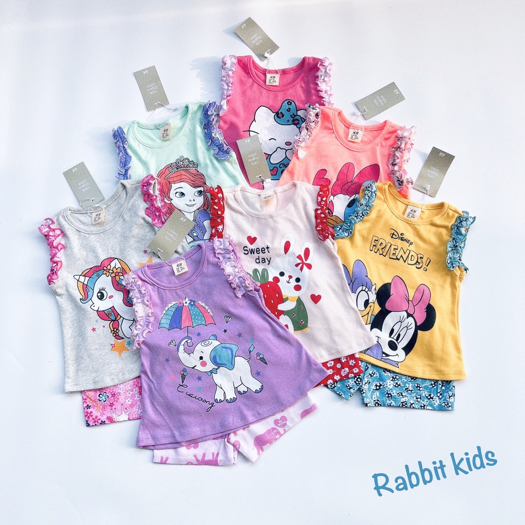 Đồ Bộ Sát Nách Bé Gái💝FREESHIP💝Rabbit Kids- Set Quần Áo Cánh Tiên Mùa Hè Cho Bé Mặc Nhà 100% Cotton Mềm Mại, Thoáng Mát
