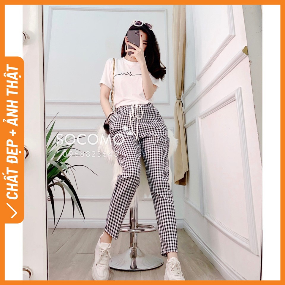 [Clip] Set áo phông trắng kèm quần kẻ caro- 100% Ảnh SOCOMO Tự Chụp - Giá Tốt - Hàng loại 1