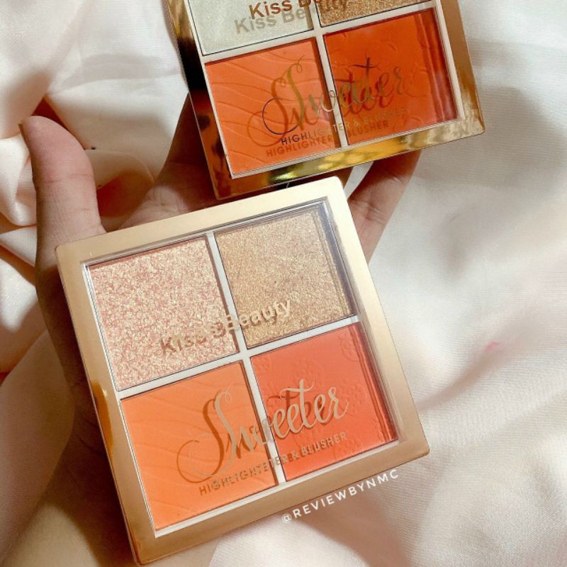 Phấn Sweeter Kiss Beauty  má hồng &amp; bắt sáng 4 ô