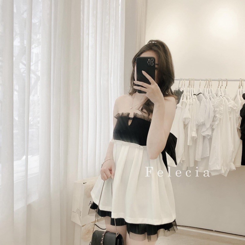 [Mã FAGREEN245 giảm 10% tối đa 30K đơn 99K] SET PEPLUM ỐNG CÚP NGỰC NƠ LƯNG KÈM SHORTS ĐEN VIỀN REN | BigBuy360 - bigbuy360.vn