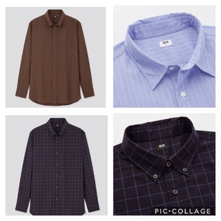 UNI chính hãng) Áo sơ mi nam cổ đức kẻ ô (kẻ ca rô)  dài tay dòng Extra Fine Cotton