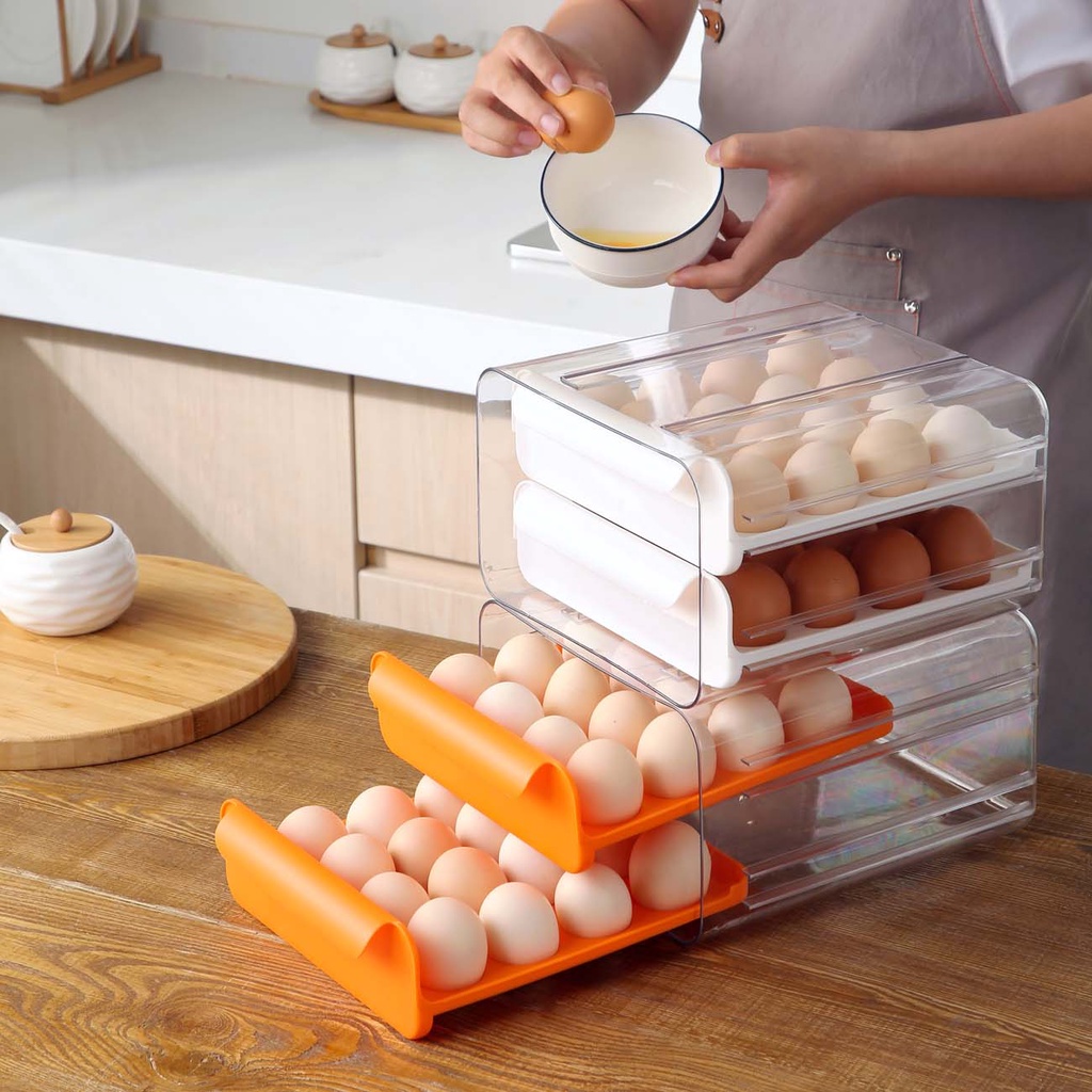 Hộp Đựng Trứng JUJIAJIA Thiết Kế Ngăn Đựng Dạng Kéo Sức Chứa Lớn Cho Tủ Lạnh